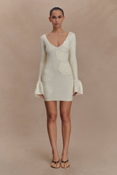 Amari Knit Crochet Knit Mini Dress - Ivory